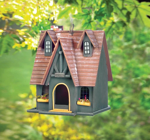 Thatch Roof house Cottage Folk Art Wood fairy Bird house decorative birdhouse