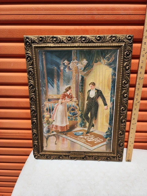 Vintage Schlitz Beer Sign Embosograph Display Co "The Maid's Dilemma 1906"