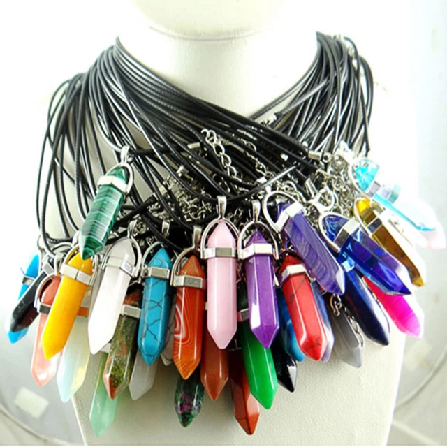 16-96X Wholesale Natural Quartz Crystal Point Pendant Necklace Chain DIY Stone
