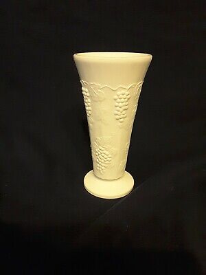 Vintage White Milk Glass Grape Bunch Pattern Flower Vase 8" tall