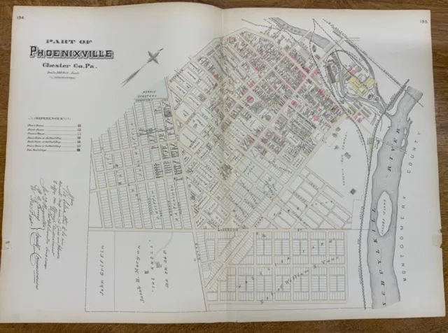 C. 1880 Map Of Phoenixville (Part 1), PA Hand-Colored 20 x 28” Double-Page