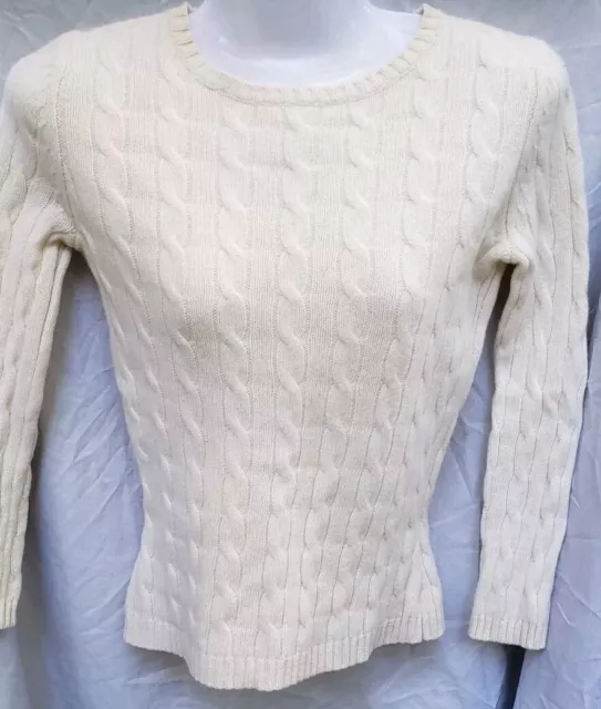 Lord &Taylor Women's 100% 2-Ply Cashmere Cable Knit Pullover Sweater offwhite XS