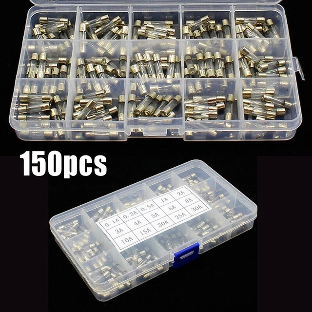 150pc Coup Verre Tube Fusible Assorti Kit Rapide-Coup 0.1A-30A Avec Boîte Pièce