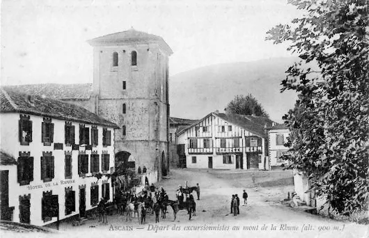 D64 Cpa précurseur/ ASCAIN < DEPART DES EXCURSIONNISTES DU PONT DE LA RHUNE