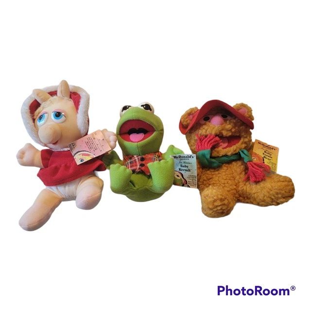 NWT McDonalds 3 Christmas Muppet Babies Plush Baby Fozzie Miss Piggy Kermit 1988