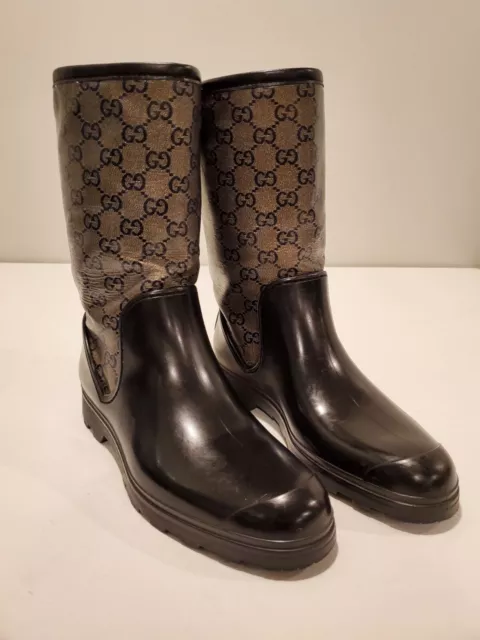 Authentic Vintage Gucci Brown Monogram Splash High Rain Boots, Size EU 38/US 7.5