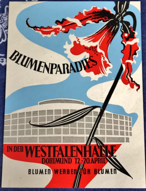 Westfahlenhalle Dortmund alt Plakat Werbung Vintage echt Reklame Blumen antik er