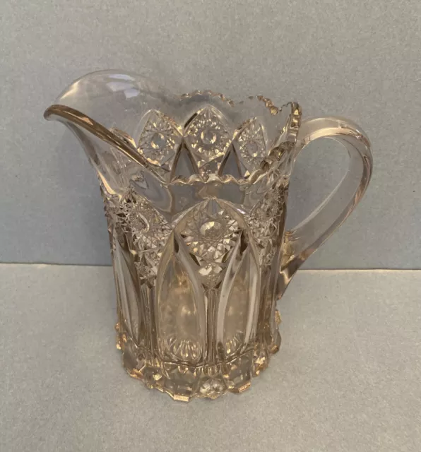 Antique Cut Glass Pitcher American Brilliant Period ABP Crystal 8"H, Rare Panels