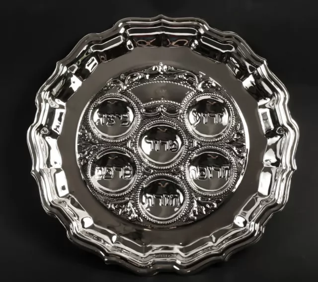Passover Seder Plate Bowl of Pesach Tray, Kosher Food Dish Judaica  Silver Tone