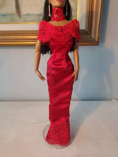 Incredible Tonner Doll Dress 16" Precarious Fashion Handmade? RED SATIN LACE