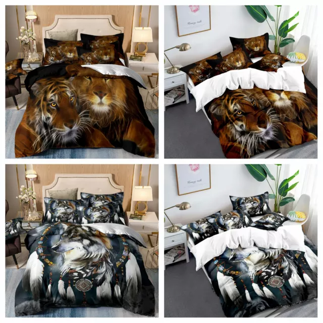 Wolf Tiger Animal Quilt Doona Duvet Cover Set Queen King Size Bedding Soft New