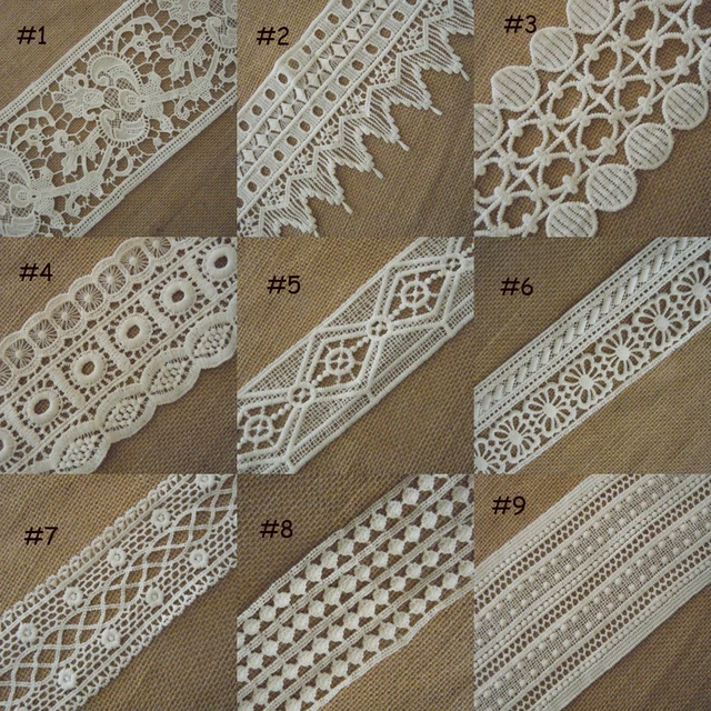 9 Pattern 2.5" - 4.5" Wide Rayon Venise Victorian Floral Lace Ivory zhs12