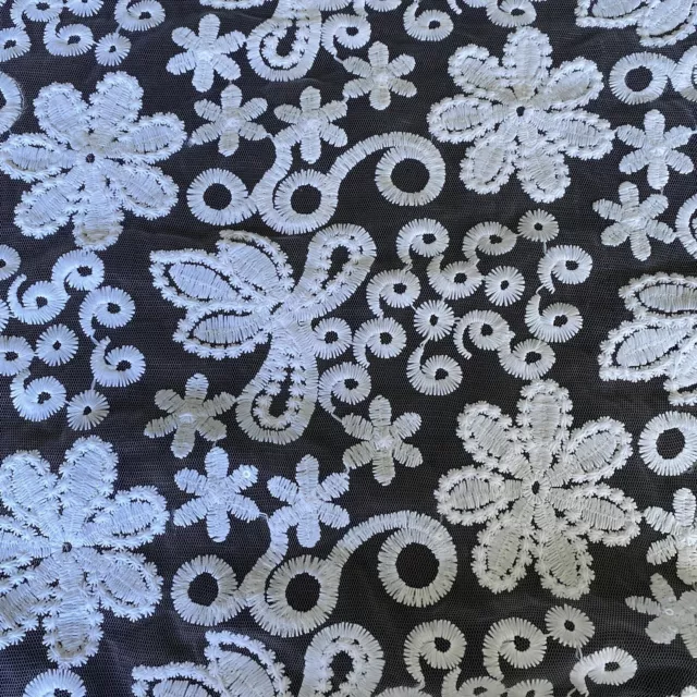 White Net Lace Floral Embroidery Fabric approx. 1.65m Polynesian Samoan Church