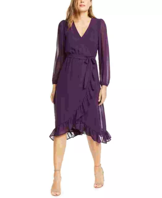 Q & A Women's Ruffle Hem Midi Wrap Dress Purple Size Medium