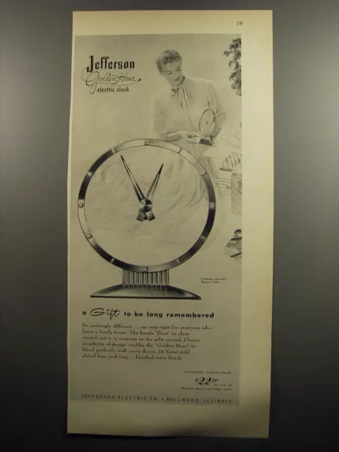 1952 Jefferson Golden Hour Electric Clock Advertisement - Gift to be remembered
