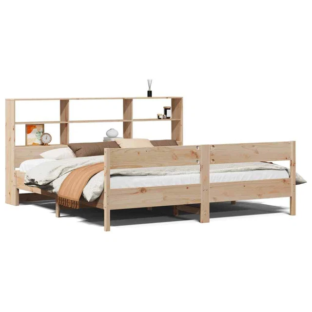 BOOKCASE BED WITHOUT Mattress 180x200 cm Super King Solid Wood Pine
