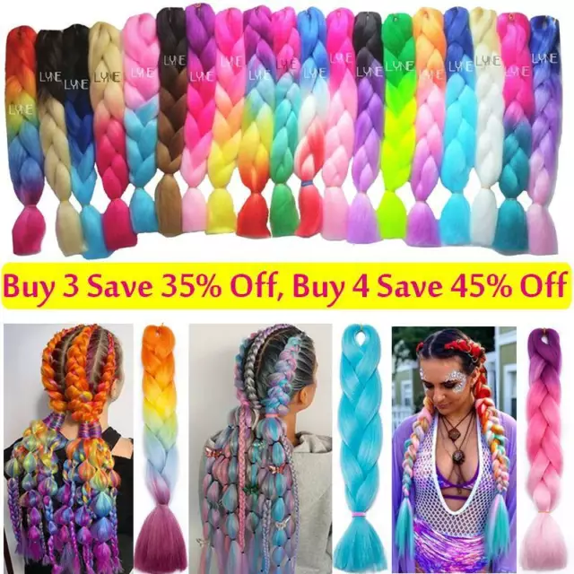 100+ Colours U.K 24" Ombre Dip Dye Highlight Jumbo Braid Hair Plaited Afro Twist