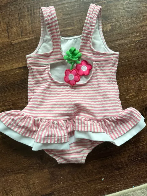 Florence Eiseman Seersucker swim with flower detail ruffle hem 6m 3