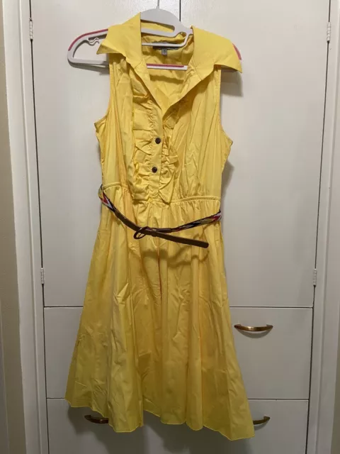 Bailey Blue Ruffle Fit & Flare Dress Medium Yellow Pin Up Style Rockabilly Cute