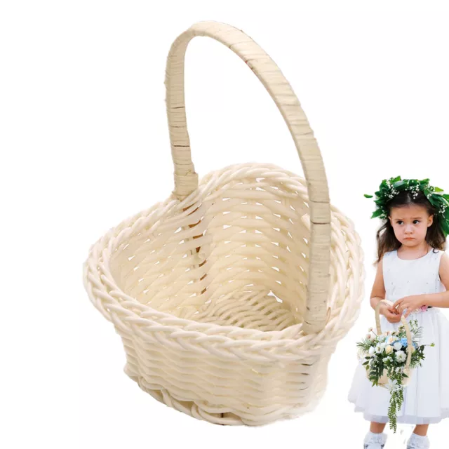 2*Flower Girl Basket Heart Shaped Hand Woven Flower Baskets With Handle Portable