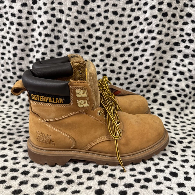 CATERPILLAR CHESTNUT BROWN Leather Lace Up Work Boots Size UK 8 Wide ...