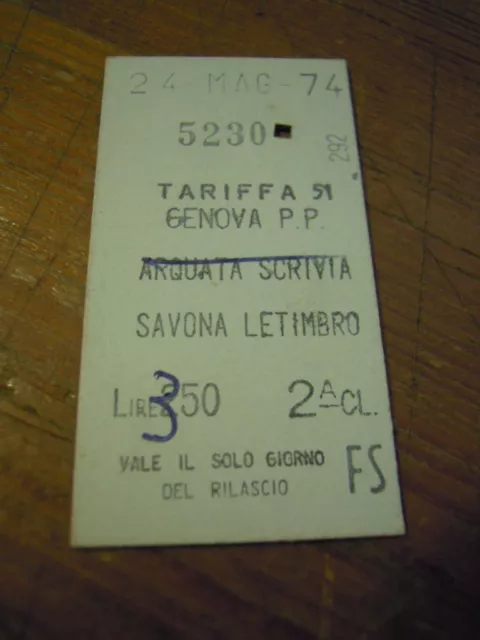 Biglietto Del Treno Cartonato - 1974 - Genova Arquata Scrivia -  4-232-2