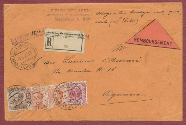 raccomandata assegno Francavilla a Mare storia postale regno Leoni Michetti 1927