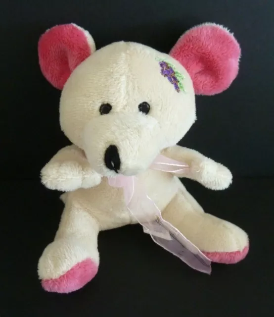 G9- Doudou Peluche Souris Eluz Ecru Blanc Rose Grappe Raisin Violet Etat Neuf *