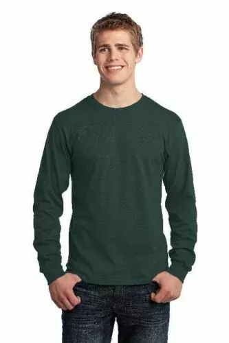 Port & Company Men's 100% Cotton Long Sleeve CREW NECK Shirt* LARGE * DARK GREEN