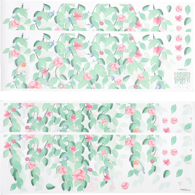2 Set Entfernbare Wandaufkleber Glashintergrunddekoration Blatt Aufkleber Blumen
