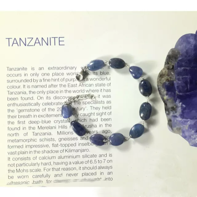 Natural Royal Blue Tanzanita Tumbles Piedra preciosa 925 Pulsera de plata...