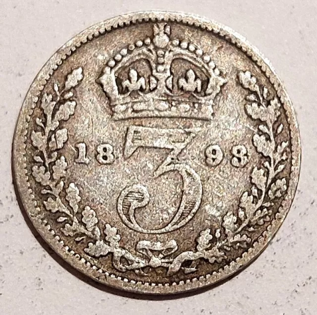 1898 - THREEPENCE 3d - QV Queen Victoria - 925 silver UK coin (PC301)