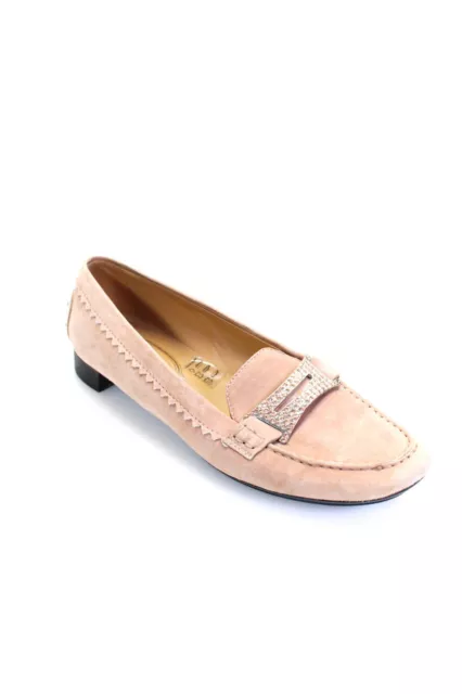 Tods Womens Suede Crystal Accent Low Heel Driver Penny Loafers Pink Size 7.5US