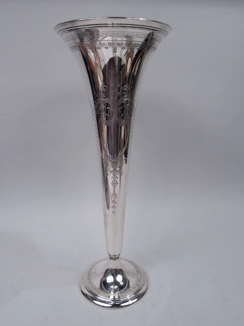 Tiffany Vaso 18577 Antico Edwardian Alto Tromba Americana Argento Sterling
