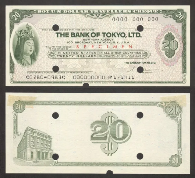 Japan - The Bank of Tokyo - 20 dollars - travellers cheque - SPECIMEN