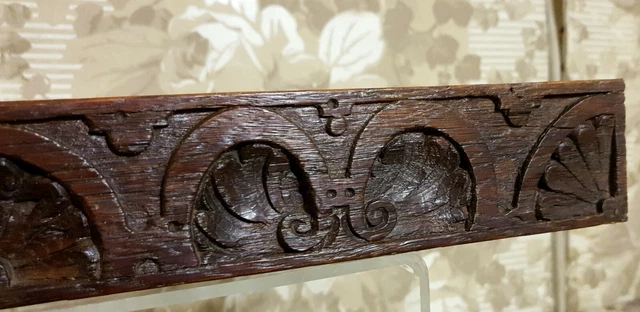 17 th C Flower scroll wood carving pediment Antique french architectural salvage