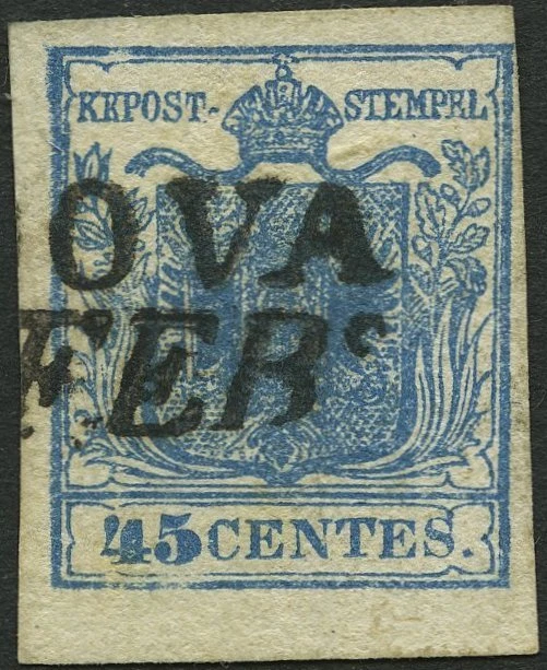 LOMBARDEI UND VENETIEN 5Xa o, 1850, 45 C. dkl`blau, Handpapier, Type I, unterl