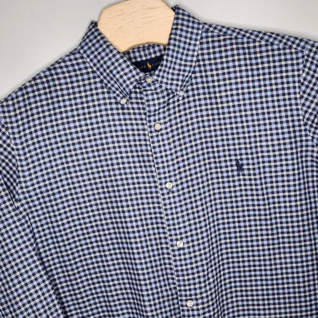 Ralph Lauren Shirt Mens XXL Blue Plaid Long Sleeve Button Down Cotton