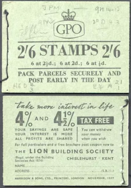 F60 2/6 Booklet Nov 1957 Wmk Edward