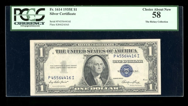 DBR 1935-E $1 Silver Fr. 1614 PI Block PCGS 58 Serial P45564416I