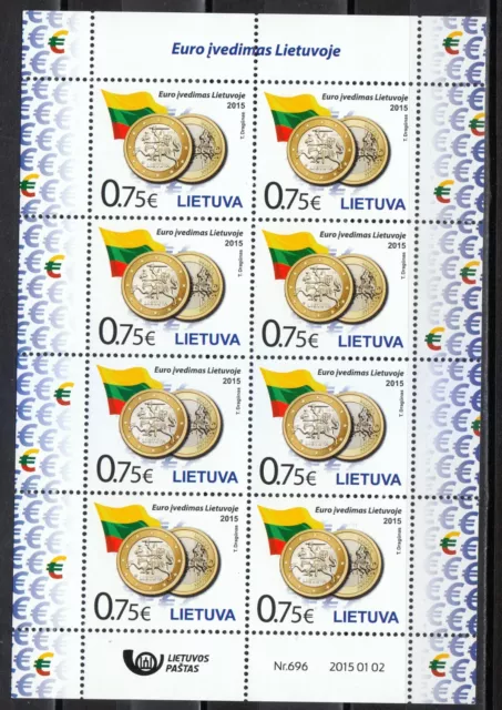 Lithuania 2015 MNH KLB Euro introduction.Euro coins on stamps .Flag , Arms **