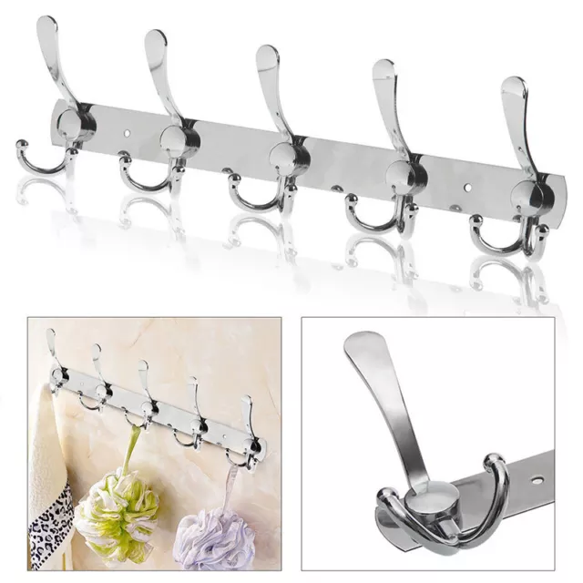 5/15 Hooks Wall Mounted Coat Rack Clothes Hanging Door Hanger Robe Holder Rail