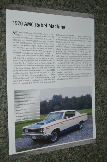 ★★1970 Amc Rebel Machine Info Spec Sheet Photo Feature Print 70 390 Rambler★★3