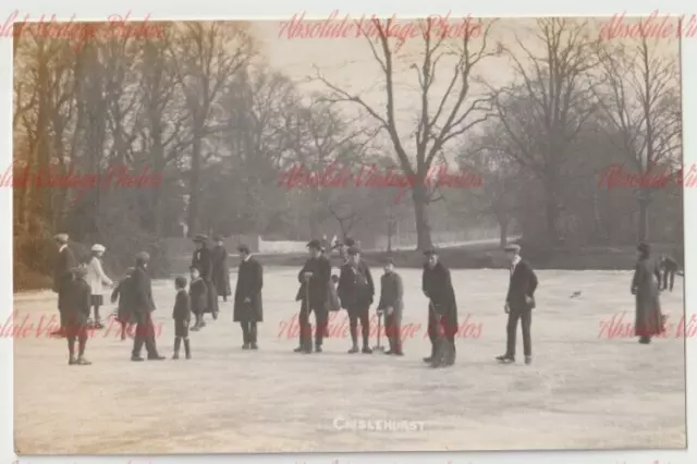 Old Postcard Skating Pond Chislehurst Bromley Kent Real Photo Used 1912