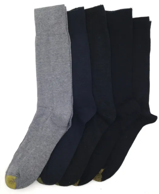 $50 Gold Toe New Men'S 5-Pairs Pack Black & Gray Crew Dress Socks Shoe Size 6-12