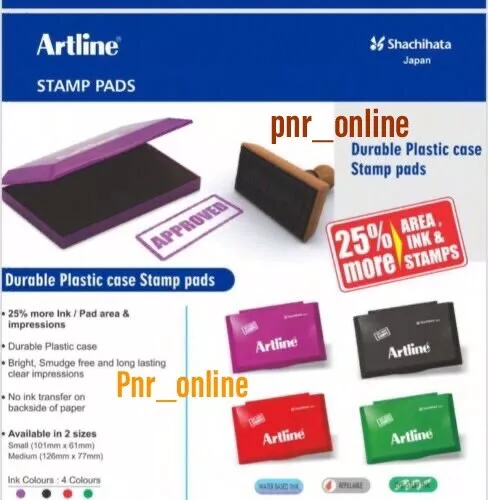 Artline Ink Stamp Pad Black Red Blue Green Medium or Large Pads