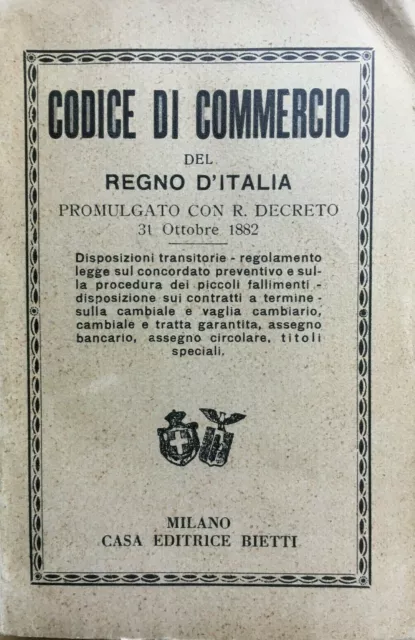 1936 Codice di commercio del Regno d’Italia promulgato con R. Decreto, Bietti