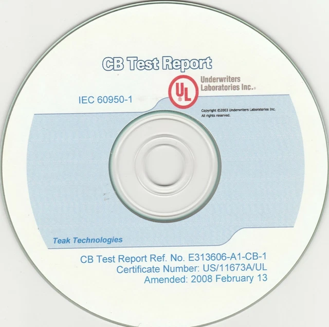 CB TEST REPORT Ref E31306 A1 CB 1 By Underwriters Laboratories CD
