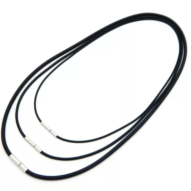 Men Women Black Rubber Cord Stainless Steel Necklace Rope Bayonet (TURN&PULL)