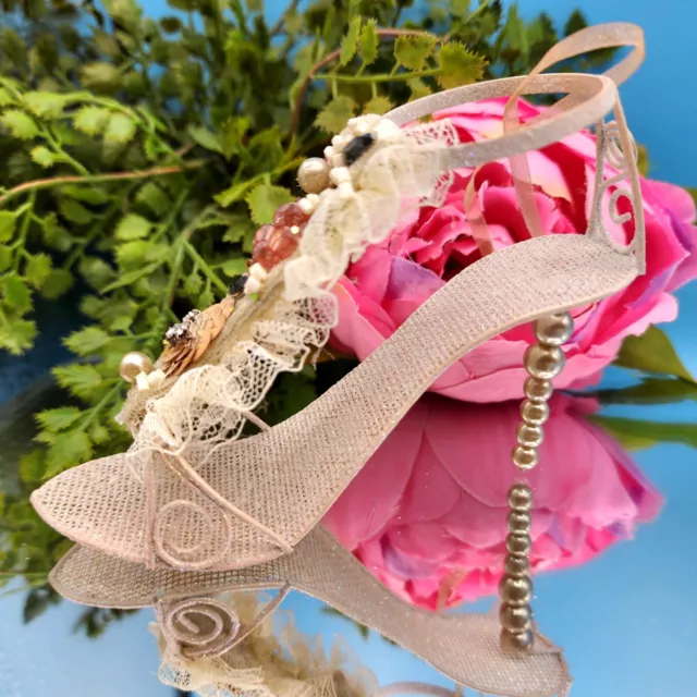 Victorian Shoe Ornament Pearl Beaded Heel Sequins Gem Lace Glitter Wire Frame